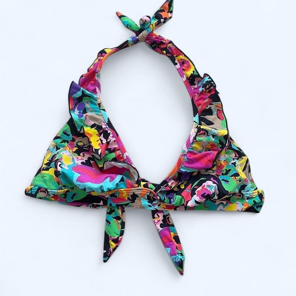 Multicolored‎ ruffled bikini top size L by Kenneth Cole